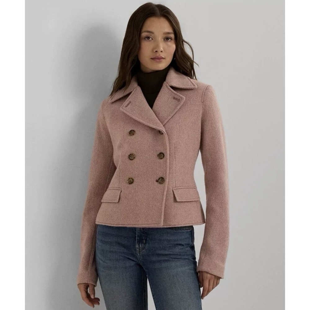 Lauren Ralph Lauren Womens Rose Blush Tweed Double Breasted Coat Pink Size 16 NW